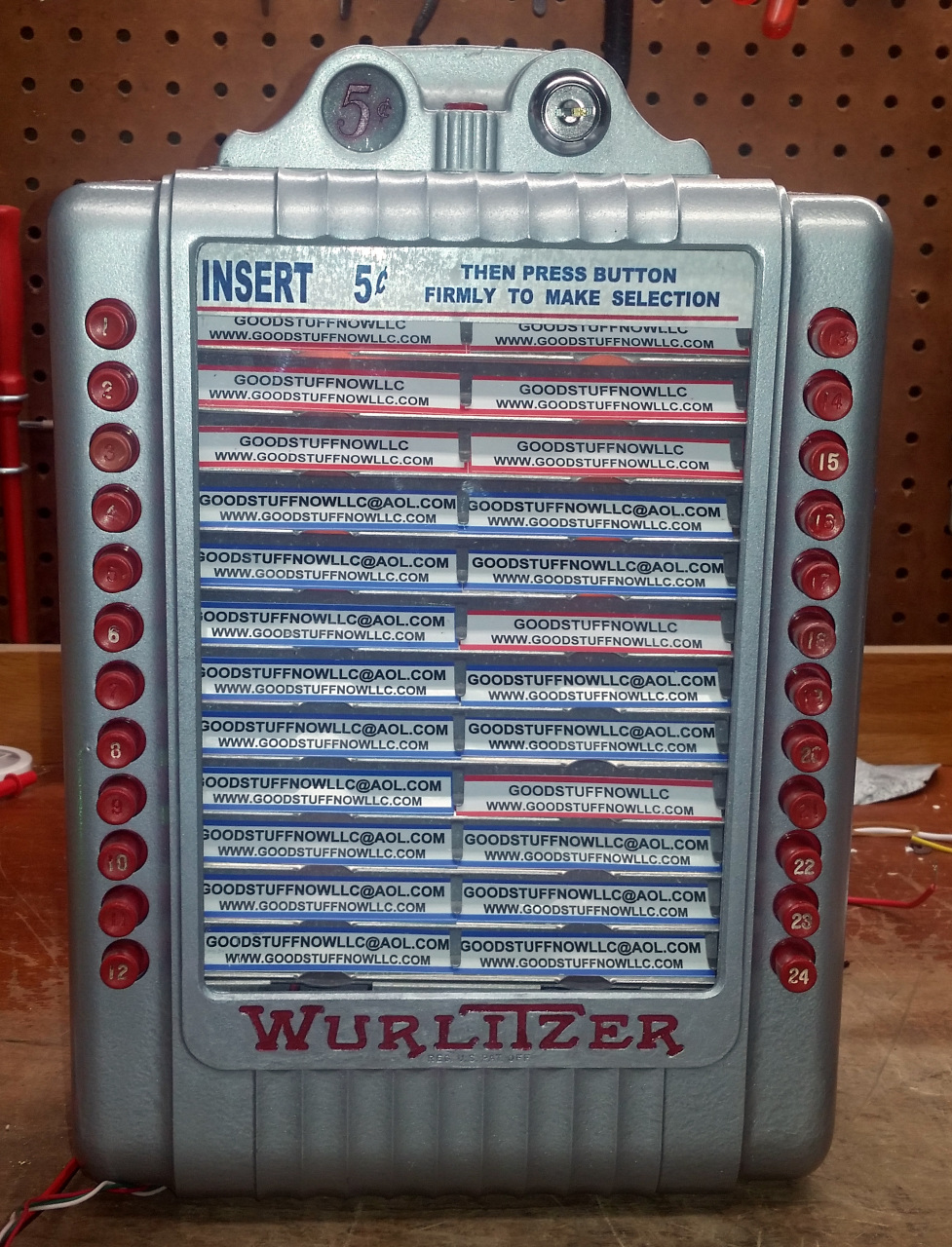 Wurlitzer 3020 Wallbox Jukebox 5 10 25 Coin Entry Plastic or Wurlitzer 4820 